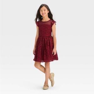 Zenzi Girls' Sleeveless Lace Dress - Red M